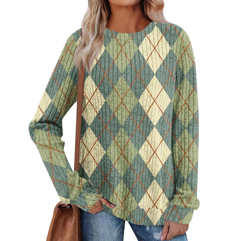 Women's Printed Lightweight Brushed-Cotton Round Neck Top
