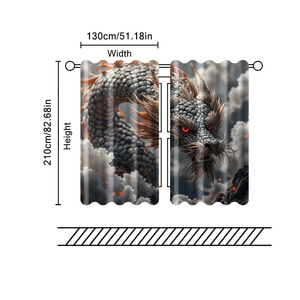 Set Of 2 Filtering Curtains Excluding Rods Non Movable Without Batteries Vibrant Dragon Use Bedrooms Living Rooms Curtain Polyester Perfect For Great