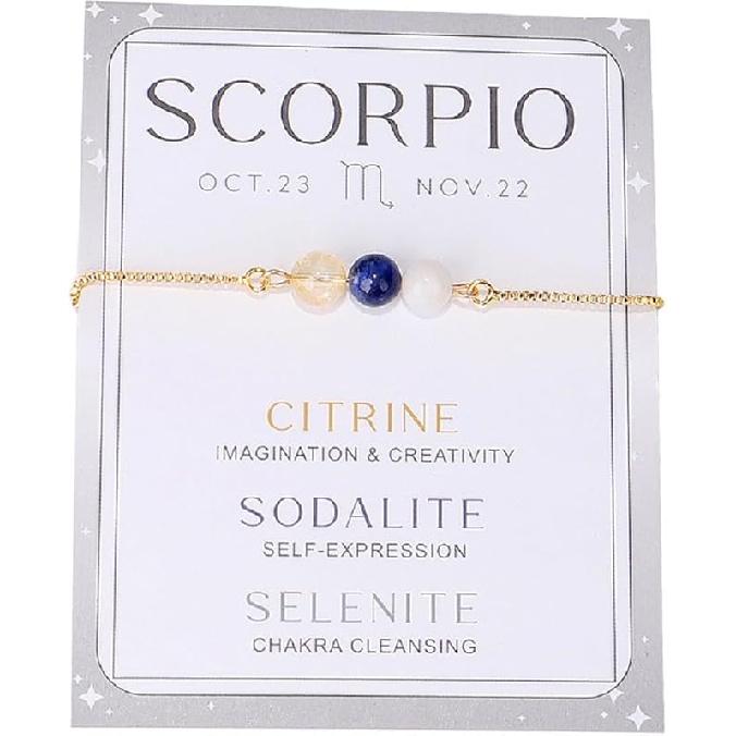 COLORFUL BLING Zodiac Bead Bracelets Healing Crystal 12 Constellation Natural Stone Chakra Stretch Adjustable Bracelets Birthstone Anxiety Relief