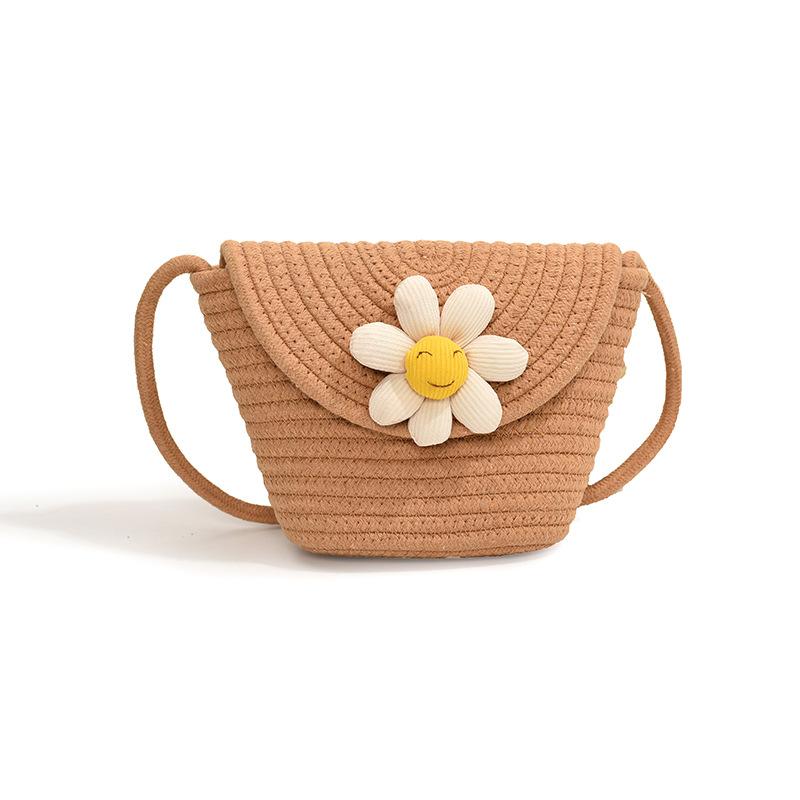 Spring and Summer Korean Cute Little Fragrant Wind Woven Small Flower Contrasting Color Women's Bucket Bag New Women's Shoulder Messenger Bag