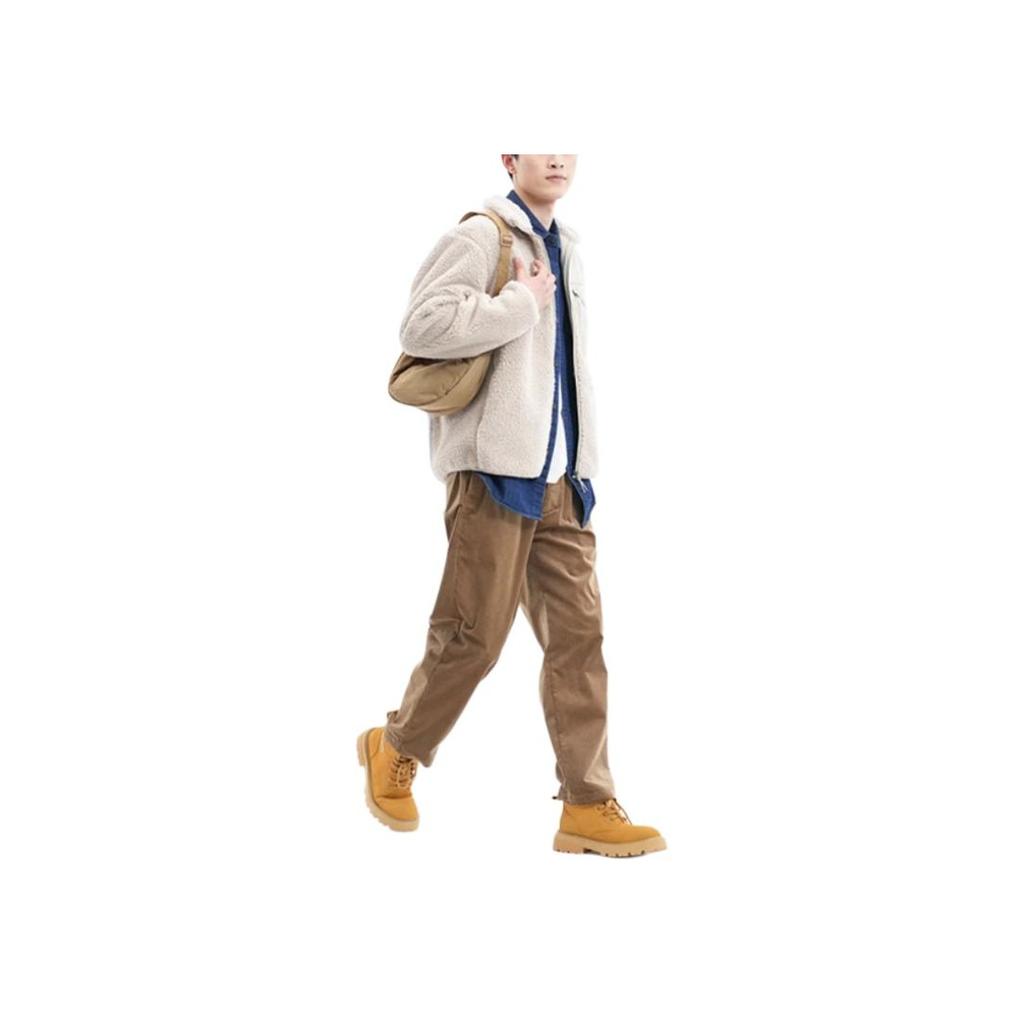 UNIQLO Solid Color Pocket Design Spliced Straight Leg Zipper Drop Shoulder Stand Collar Fleece Jacket Unisex jackets Beige 460331-31