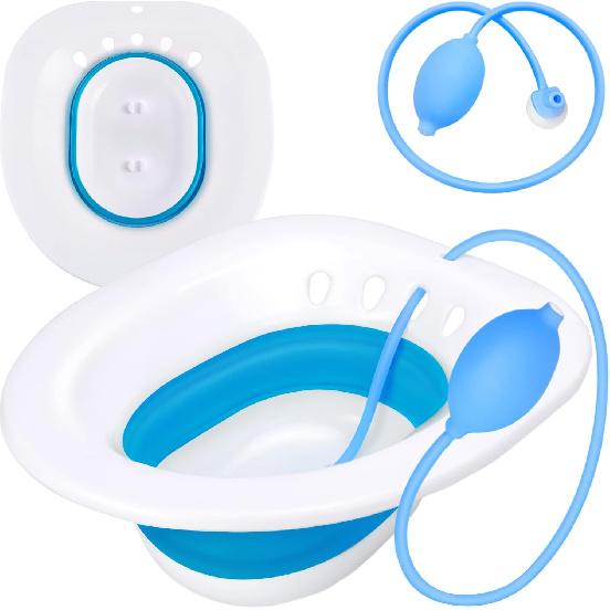 Pochik Sitz Bath for Toilet Seat Hemorrhoids and Postpartum Care, Yoni Steam Seat, Perineal Soaking, Collapsible, Flusher Hose, Drain Holes, Wider