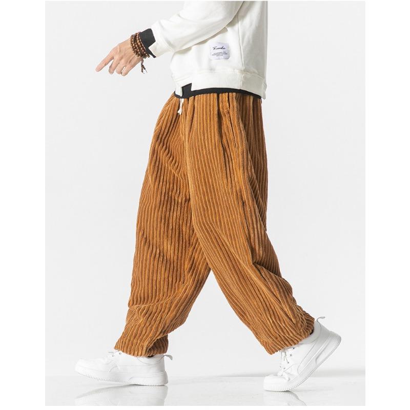 Mens Corduroy Loose Straight Chinese Style Big Size Casual Harem Long Pants