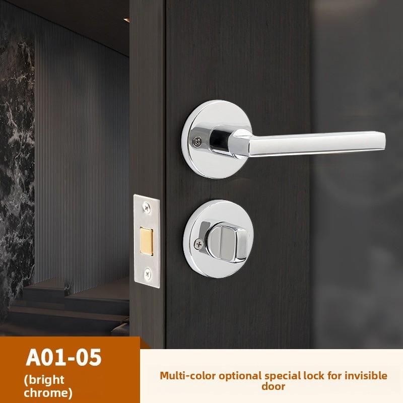 Stainless Steel Bathroom Keyless Door Lock Household Wooden Door Handle Lock Indoor Black Red and Green Indicator Door Handle