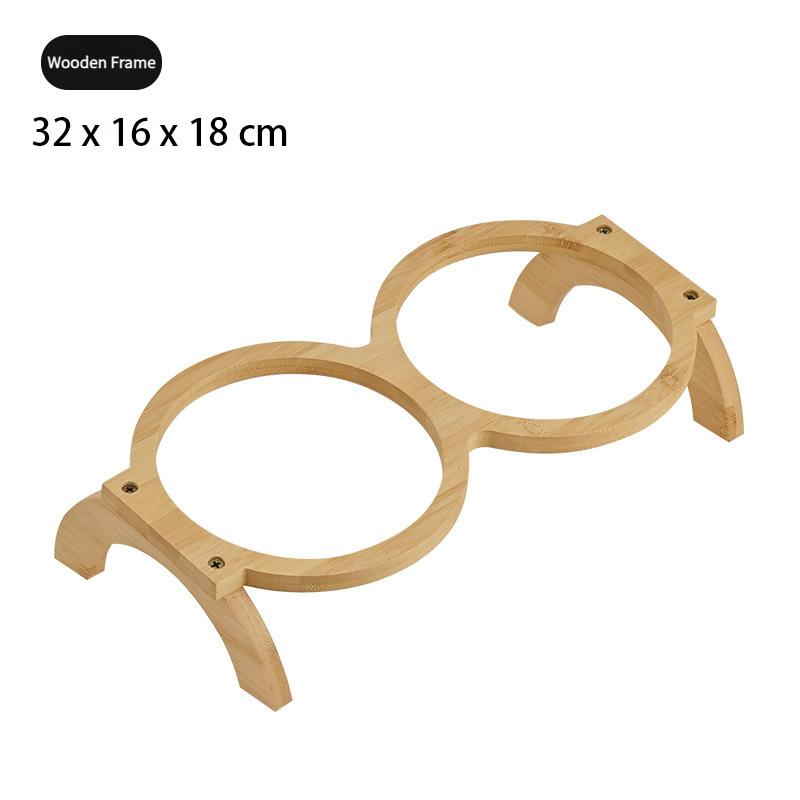 Bol ceramic din lemn ridicat pentru animale de companie, Hrănitor dublu ridicat pentru pisici cu boluri detașabile, Anti-vărsare, Protecție pentru gât