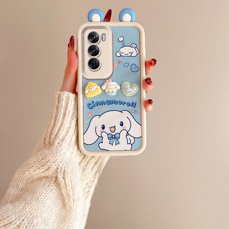 KEYSION Cute Ear 3D Cartoon Case for OPPO Reno12 Pro 5G with Bracelet Soft Silicone Shockproof Phone Cover for OPPO Reno 12 5G