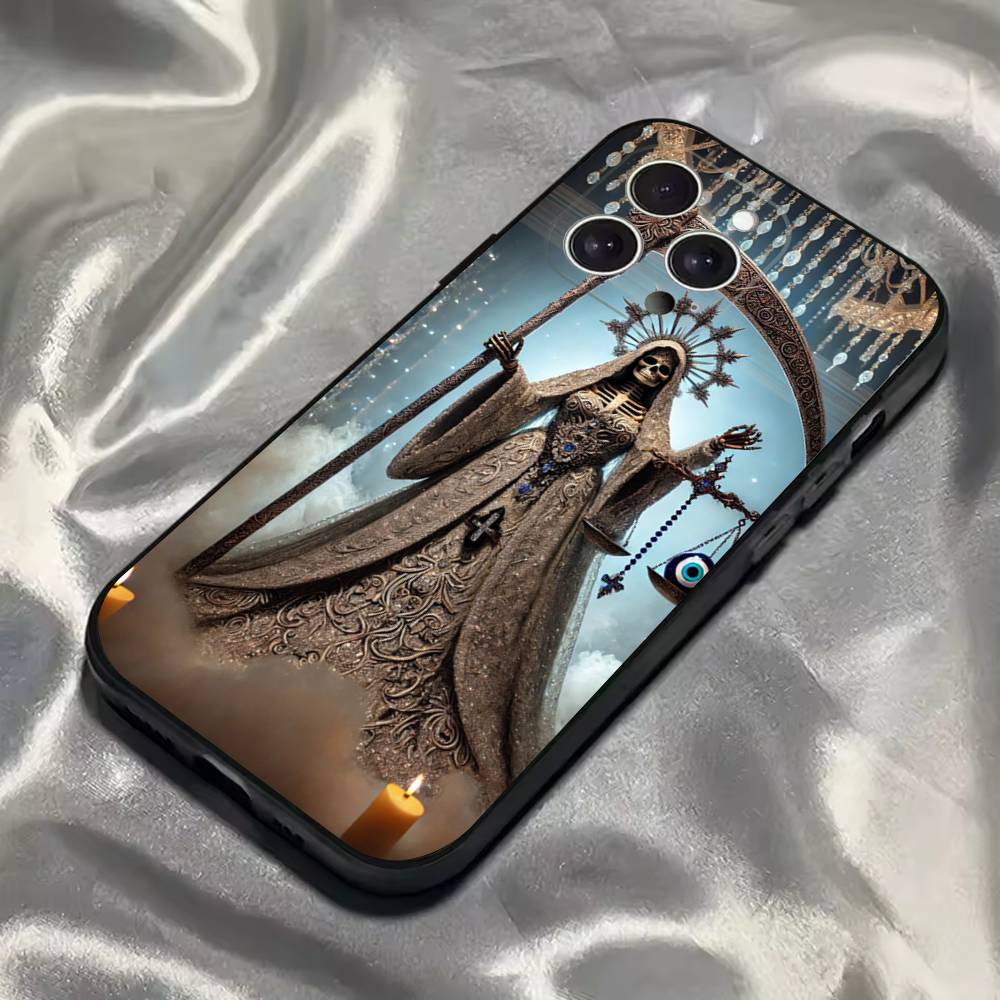Santa Muerte Art Phone Case For iPhone 16,15,14,13,12,11,Pro,Max,Plus,X,XS,SE4,E,Mini,Soft Black Case