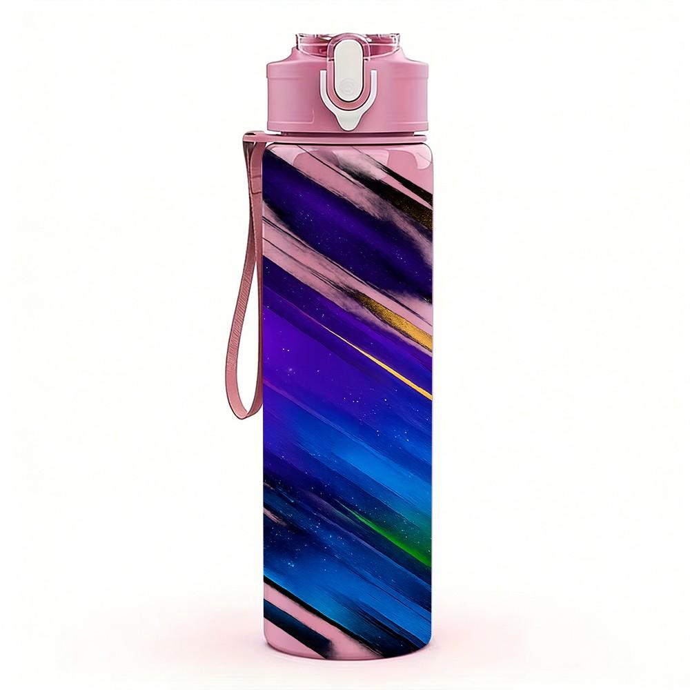 1PC Purple Blue Speed Motion Streak Print 750ml Color Plastic Sports Water Bottle Leakproof Flip Straw Lid Suitable for Sports Office Home Use