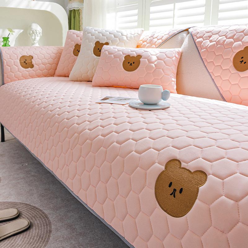 Summer Latex Ice Silk Sofa Cushion Cartoon Dull Bear Non-Slip Sofa Cover Cool Breathable Summer Sofa Cover