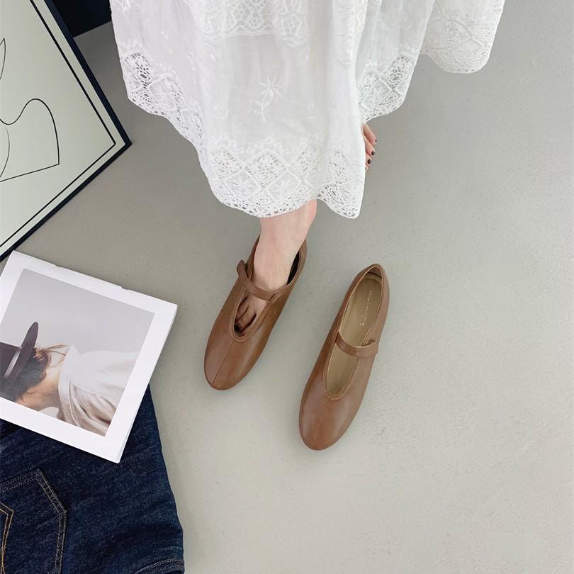 French inner height increase ballet style shallow mouth single shoes women's one pedal casual versatile commuter Mary Jane shoes