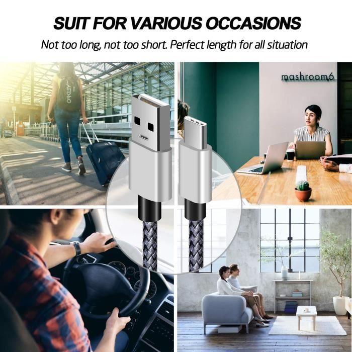 USB Type C Cable, Gray, (2M 2M), Long Nylon Braided Cord USB Type A To C Charger Cord for Samsung Galaxy S8 Plus, Ga