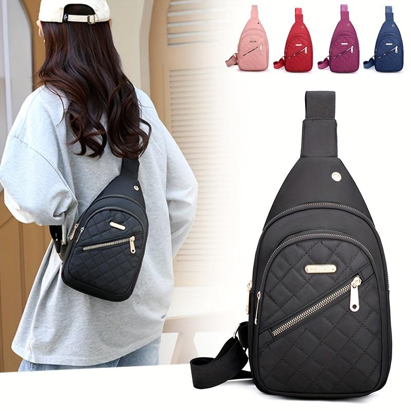 Chic Quilted Shoulder Crossbody Bags For Women Casual Nylon Chest Pack With Multi Layer Storage For Travel Commuting Cycling