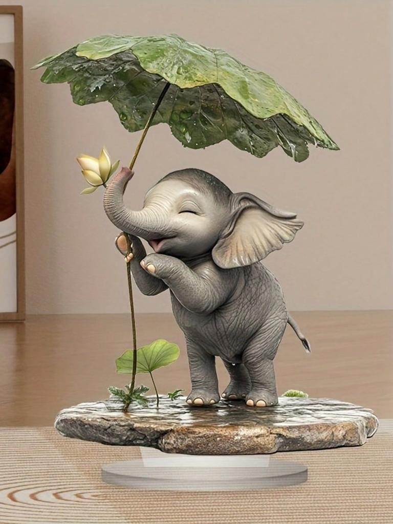 1ks Ozdoba slon v bohémském stylu, spárovaná se slunečníkem s lotosovými listy, roztomilá domácí dekorace, dekorace do ložnice,