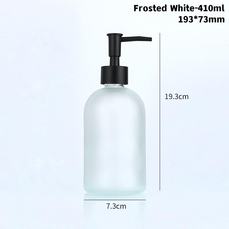 410ml Glass Soap Dispenser Bottle Bathroom Liquid Shampoo Shower Gel Bottle Refillable Storage Container Soap Press Empty Bottle