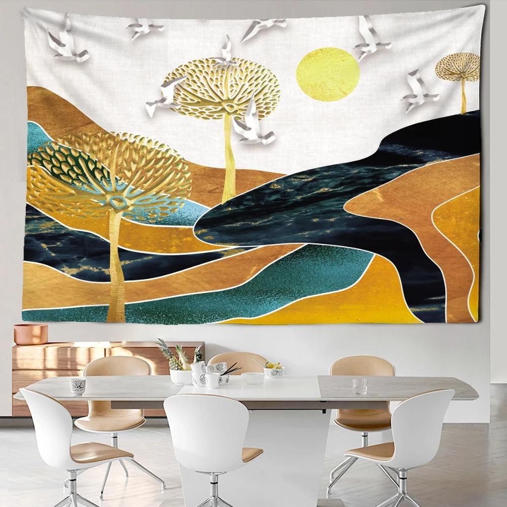 Line ink mountain view tapestry bohemian style background cloth beautiful home decoration room dormitory bedside hanging cloth