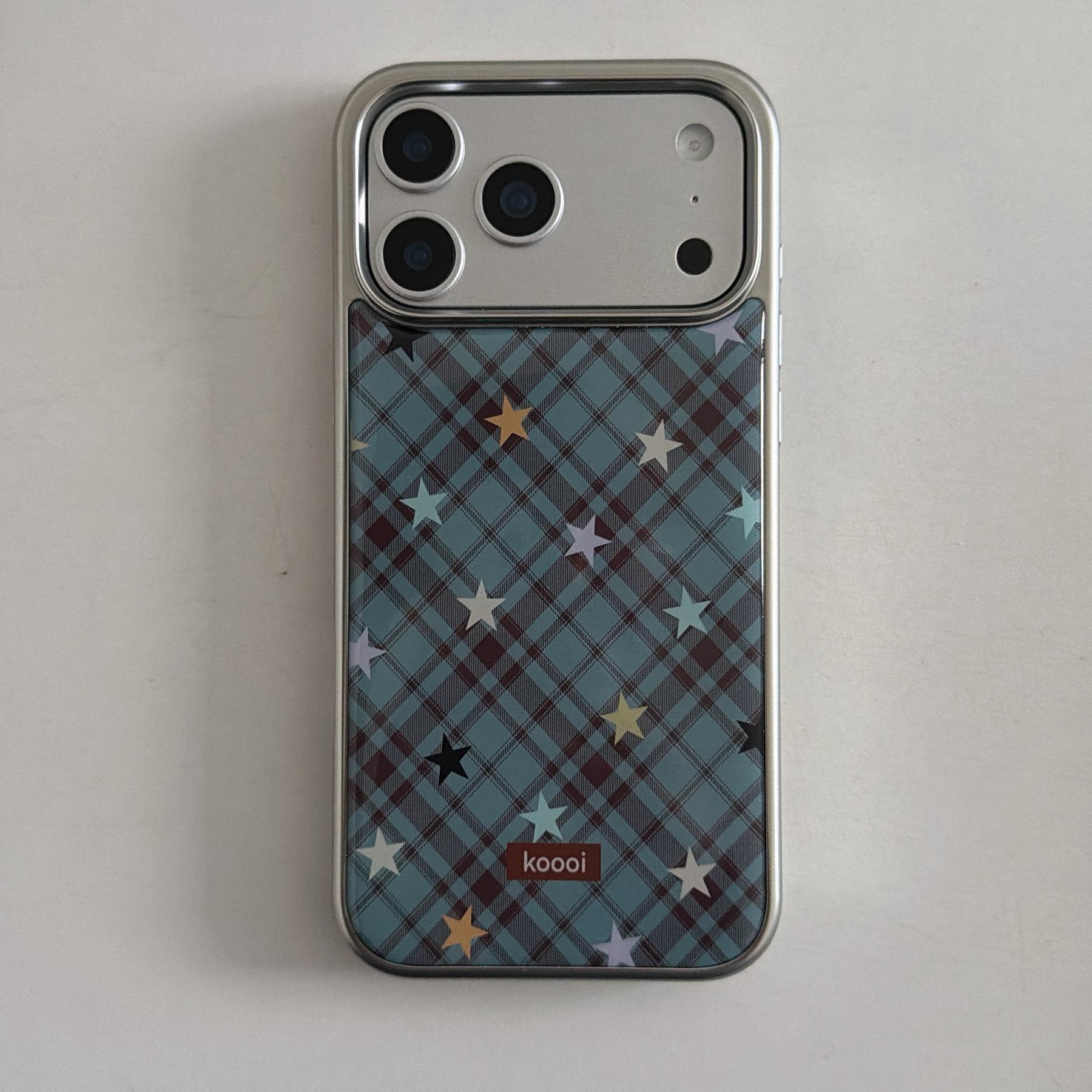 

Retro Blue Plaid with Colorful Star Pattern Electroplated Phone Case for iPhone 17 16 15 14 11 12 13 Pro Max Plus Back Cover iPhone 14 Pro