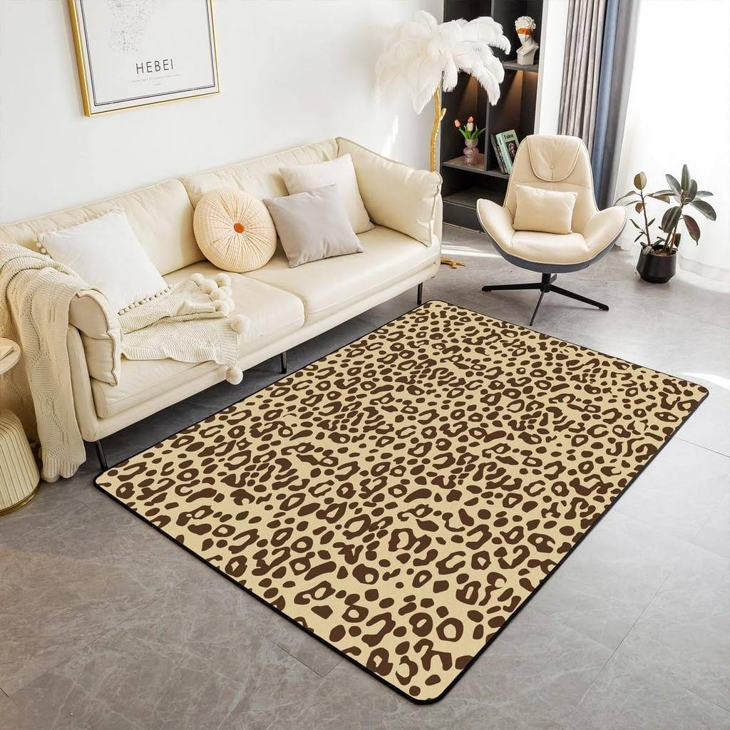 Kids Leopard Decor Carpet Area Rug Cute Pink Love Heart Living Room Rugs for Bedroom for Boys Girls Teens Modern Cheetah Indoor