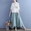 Three-quarter-sleeved Cotton and Linen Shirt Women's Literary Retro Embroidery Loose and Thin Cotton and Linen Color Matching Blouse Summer