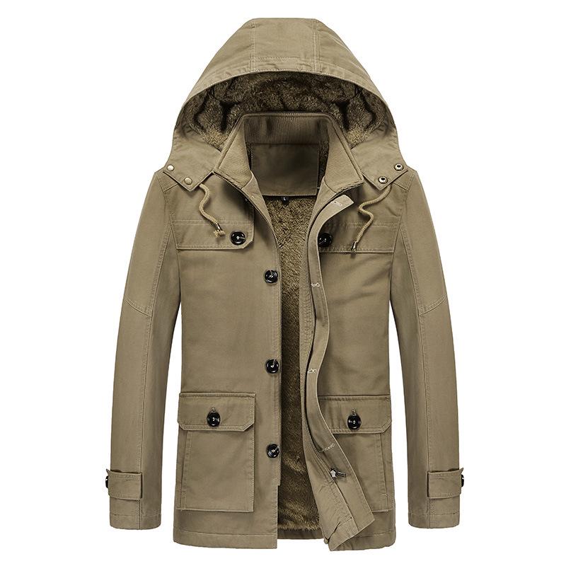 Men's Cross-Border Casual Fleece-Lined Cotton Jacket - Warm Mid-Length Trench for Autumn/Winter