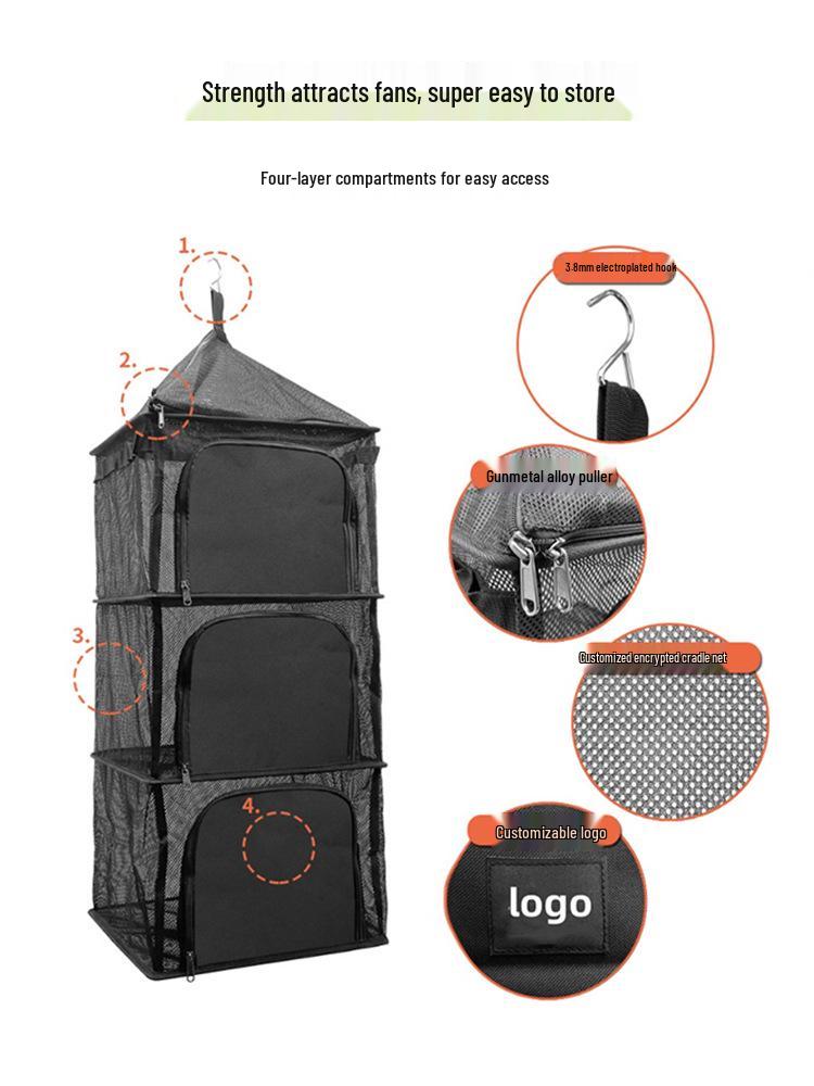 Four-Layer Outdoor Folding Drying Rack for Cutlery, Fruits, and Vegetables with Mosquito-Proof Netting