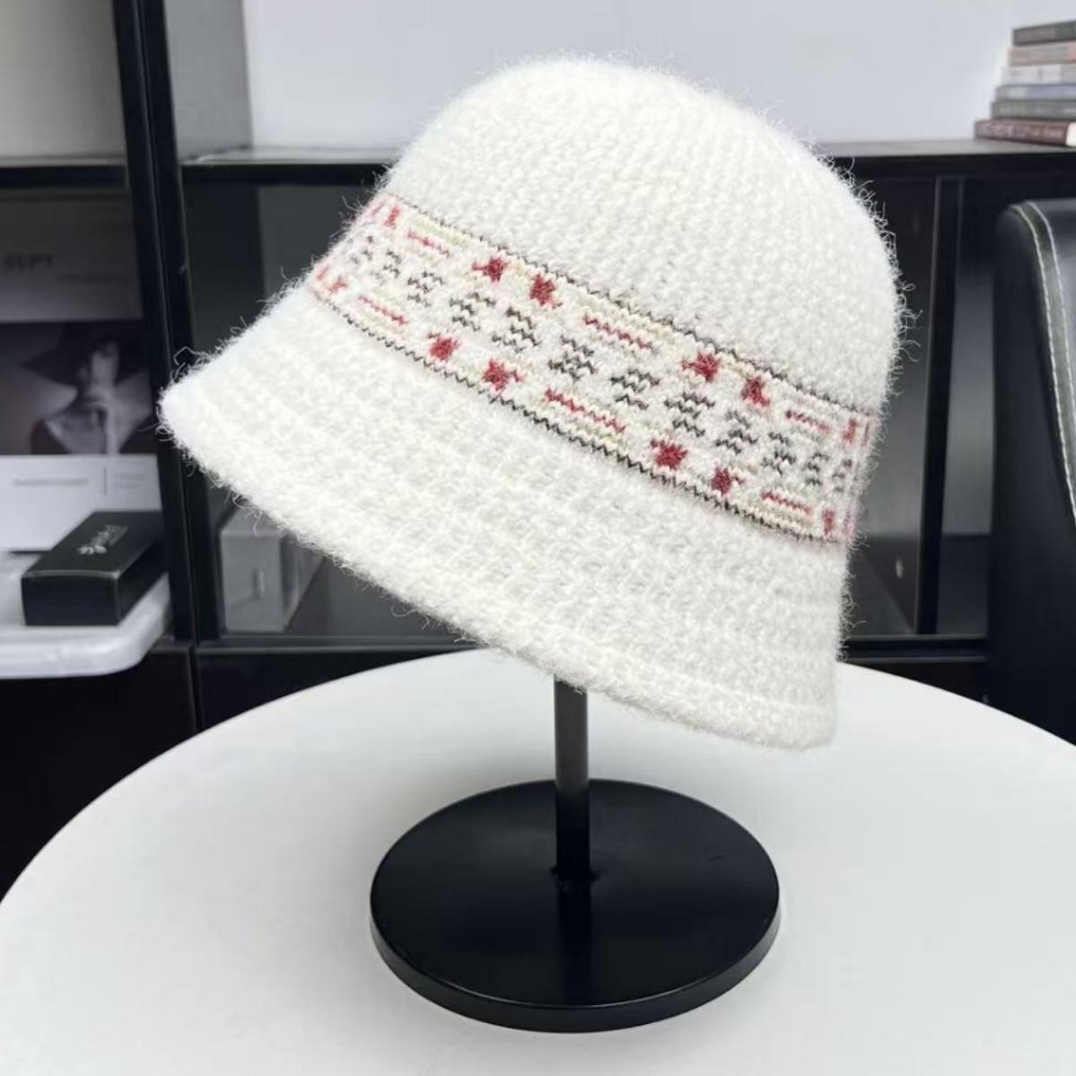 Big head circumference solid color knitted bucket hat women s winter wool hat small brim bucket hat lightweight versatile thermal basin hat белый