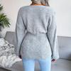 Women's Autumn/winter Lantern Sleeve Tucked Waist Hem Ruffled Knit Sweater