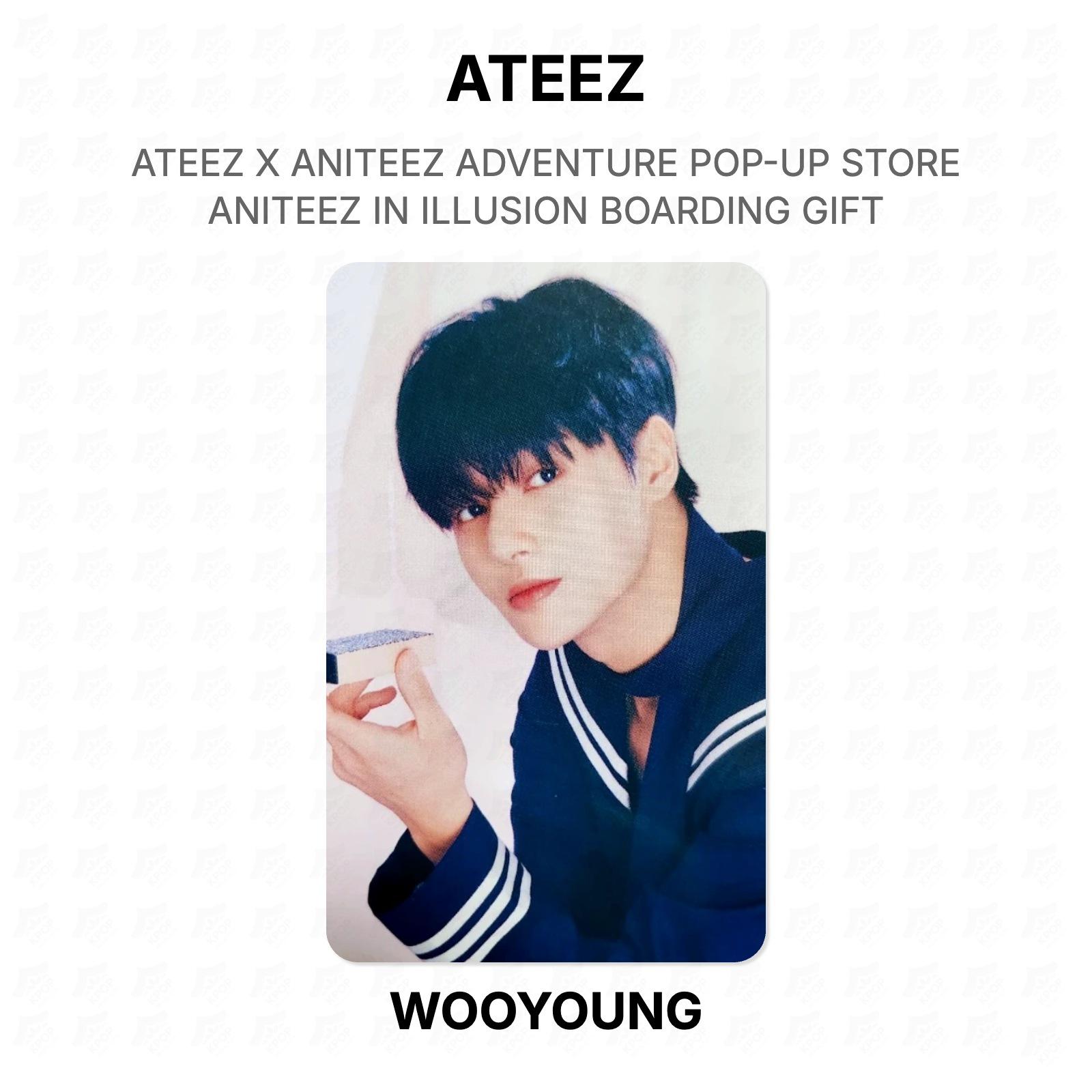ATEEZ X ANITEEZ ADVENTURE POP-UP STORE ANITEEZ IN ILLUSION BOARDING GIFT Official Photocard WOOYOUNG