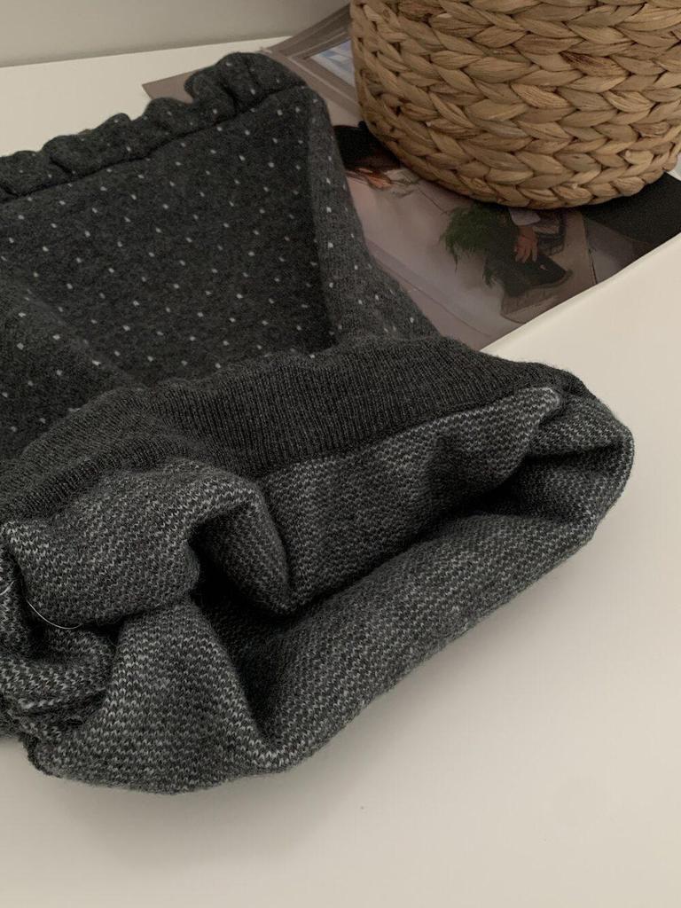 Trendy Polka Dot Knit Black Fungal A-Line Skirt for Women - Winter Petite Hip-Hugging Short Skirt