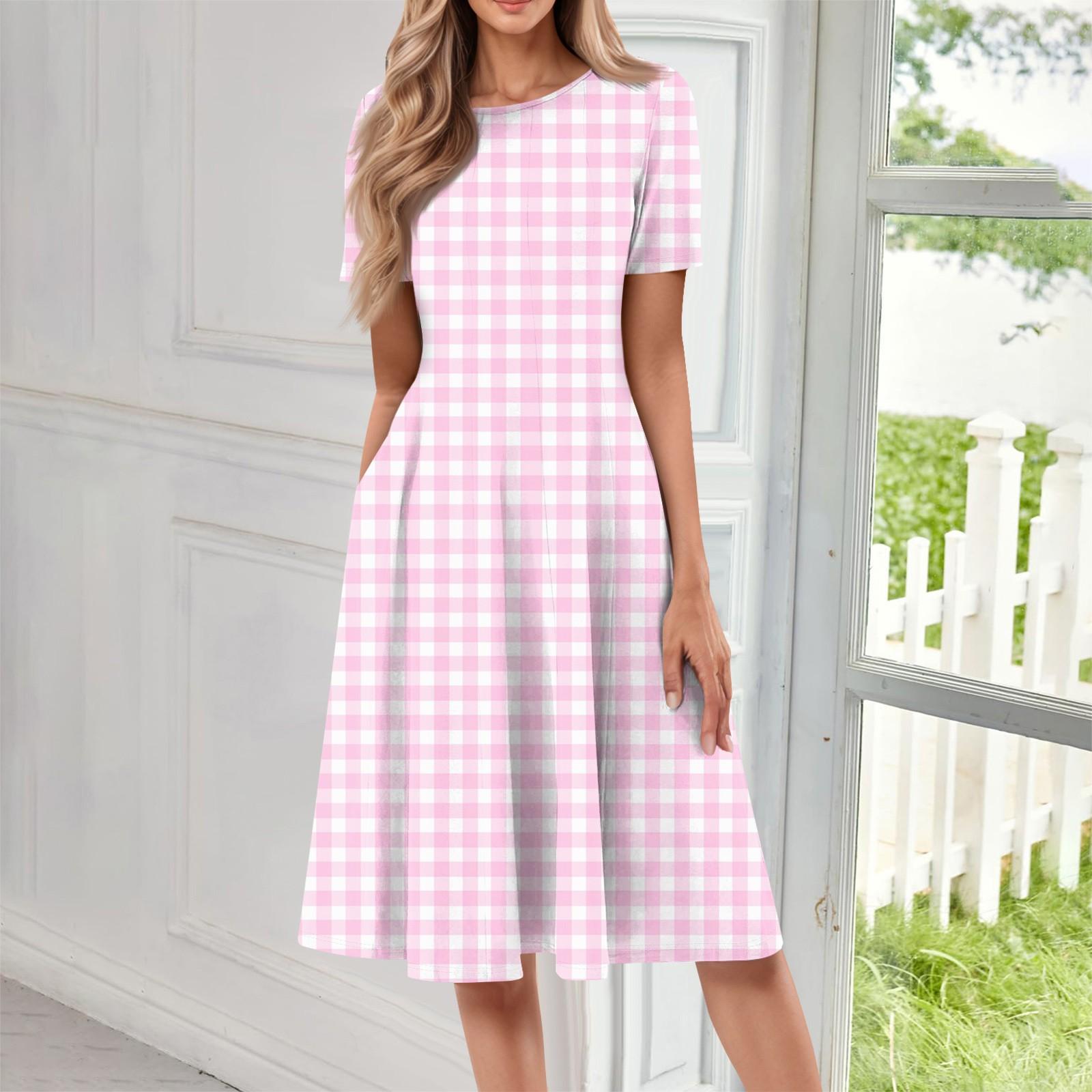 

Жіноча повсякденна модна сукня міді з круглим вирізом і короткими рукавами XXXL