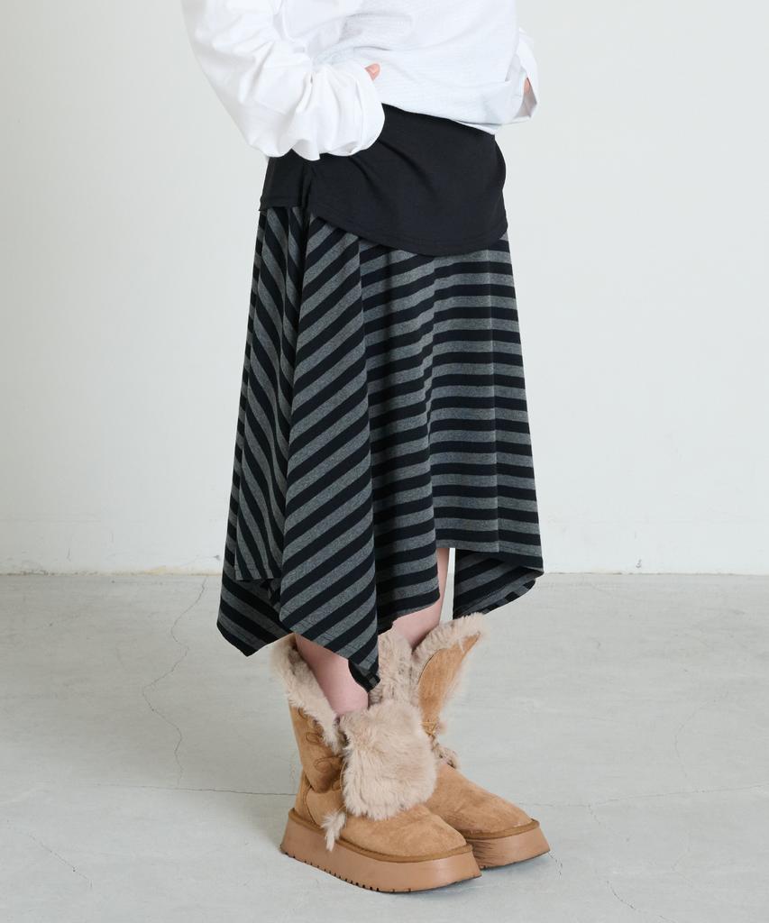 Isjabaibeu Stripe Symbol Unbalanced Skirt