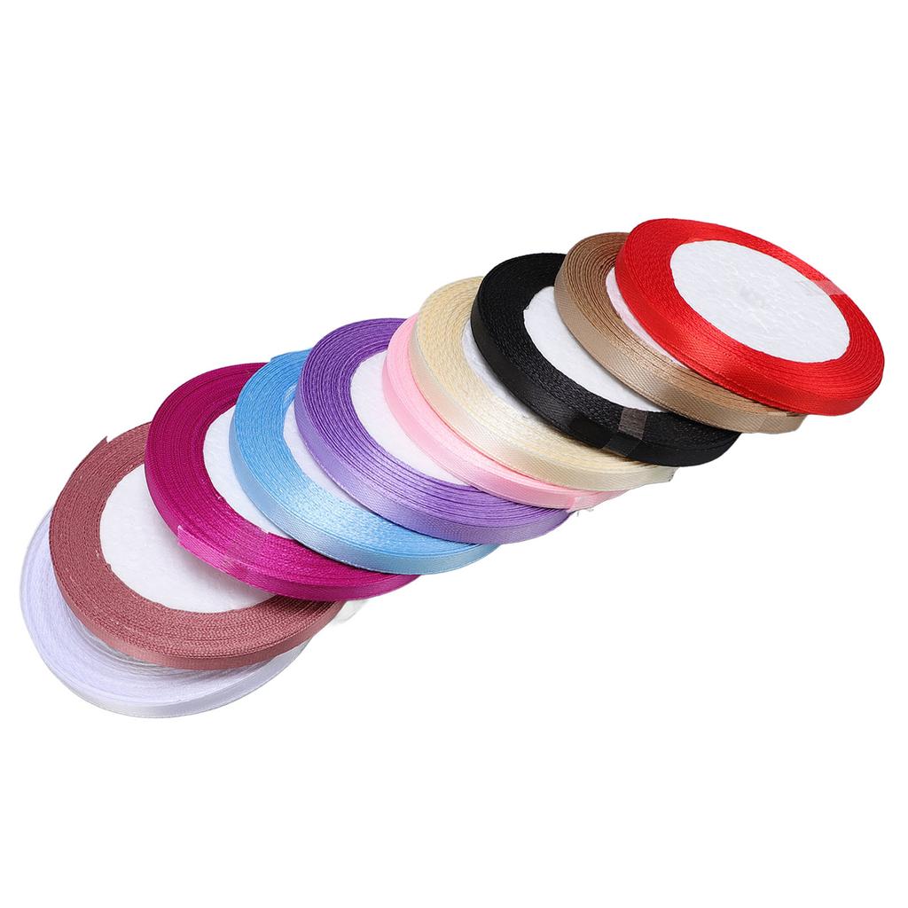10Pcs 0.6cm Gift Wrapping Ribbon Polyester Multicolors Exquisite Decorative Ribbons Roll for Birthda