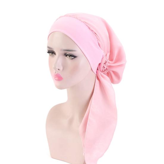 Women Bonnet Vintage Imitation Silk Solid Color Long Hair Lady Turbans for Sleeping