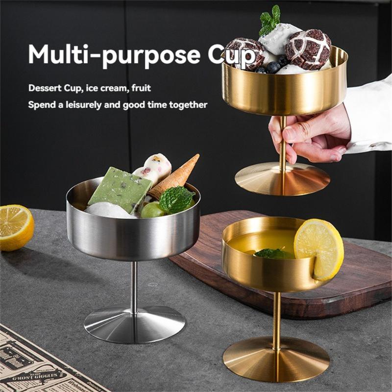 Edelstahl Dessertbecher Puddingbecher Luxus Eisbecher Hoher Fuß Joghurt Dessertbecher Servierteller Obstschale Kuchenplatte