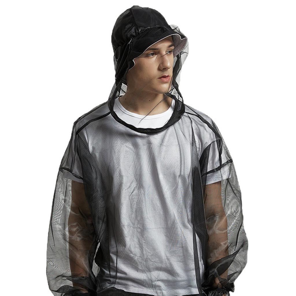 Fiskeklær for menn Utendørs Svart Anti-Plage Drakt for Fotturer Fiske Camping Langermet Skjorte og Bukser