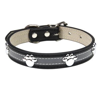 Leather Reflective Dog Collar Adjustable Metal Buckle Rivets Pet Collar Soft Decorative Dog Footprint Collar