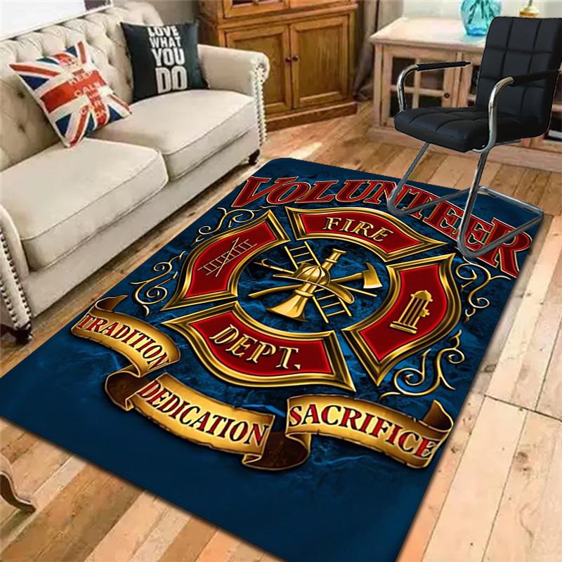 Gold firefighter emblem Rug Floor Mat for Living Room or Bedroom Soft and Comfortable Carpet a Gift for Birthday and Holiday.MFF0918571