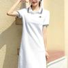 Summer Embroidered Short Sleeve Polo Collar Dress - Women's Loose Plus Size A-line Mid Skirt, College Style Color Block Design