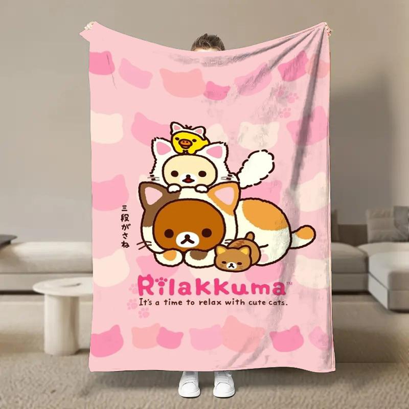 Anime Cute Cartoon R-Rilakkuma Flannel Blanket Fluffy Children and Adults Sofa Plush Bedspread Throw Lunch Blanket for Sofa Bed