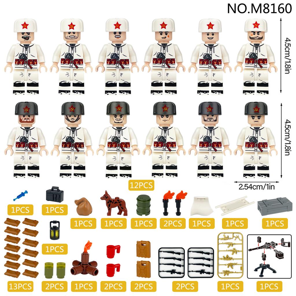 MOC Série Militar da Segunda Guerra Mundial Soldado da Neve Minifigura Blocos de Montar
