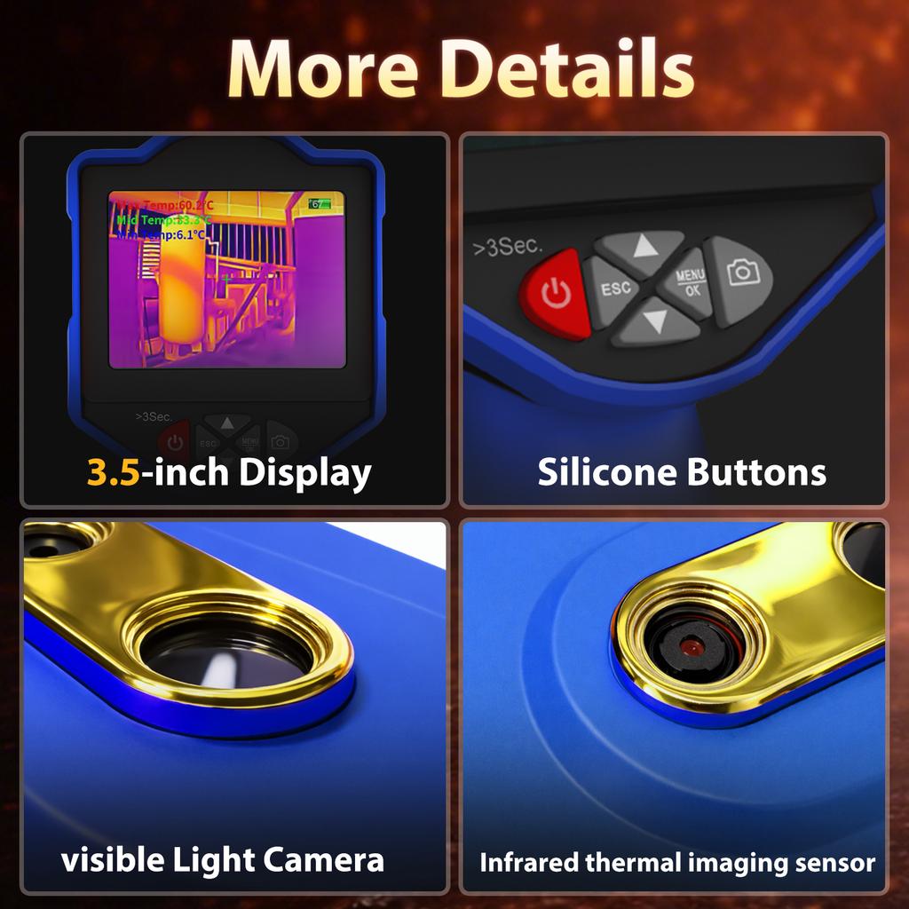 Professional Handheld 950L Gun-Type Thermal Imager, 256x192 IR 1024x768 Visible, WiFi APP, -20C-550C, 3.5 Screen