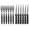 Steak and Burger Cutlery - BBQ - 12 Pieces - Serrated Blade - Black Handle