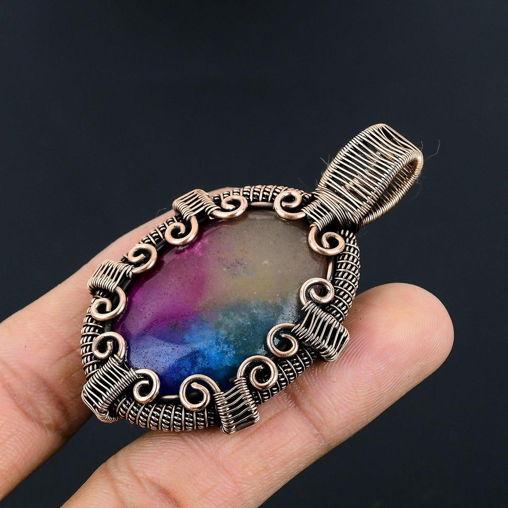 Rainbow Solar Quartz 999 Copper Wire Wrapped Pendant, Handmade Gemstone Pendant Jewelry, Gifts For Wife Brand New Pendant