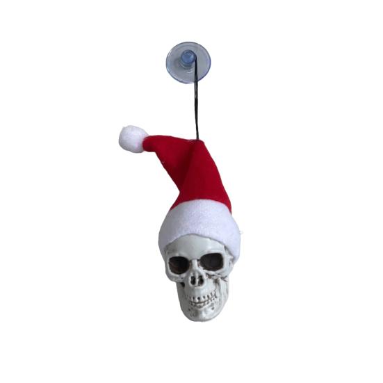 Hanging Skull Santa Hat Halloween Ornaments Gothic Xmas Tree Hanging Skeleton Decor Plastic Small Skull Head Decoration for Party Supplies