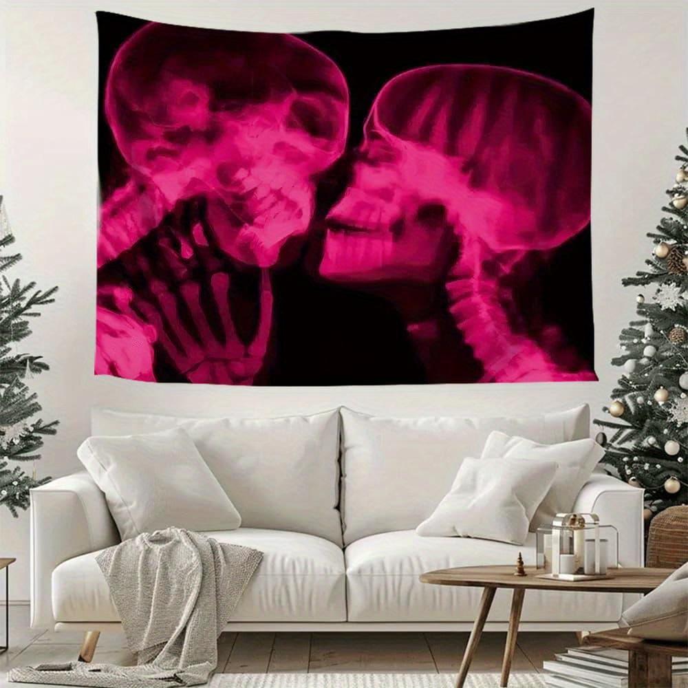 VIKAMA Fluorescent Powder Skull Kiss Tapestry Dark Romantic Room Decoration for Living Room Bedroom Dormitory Tapestry