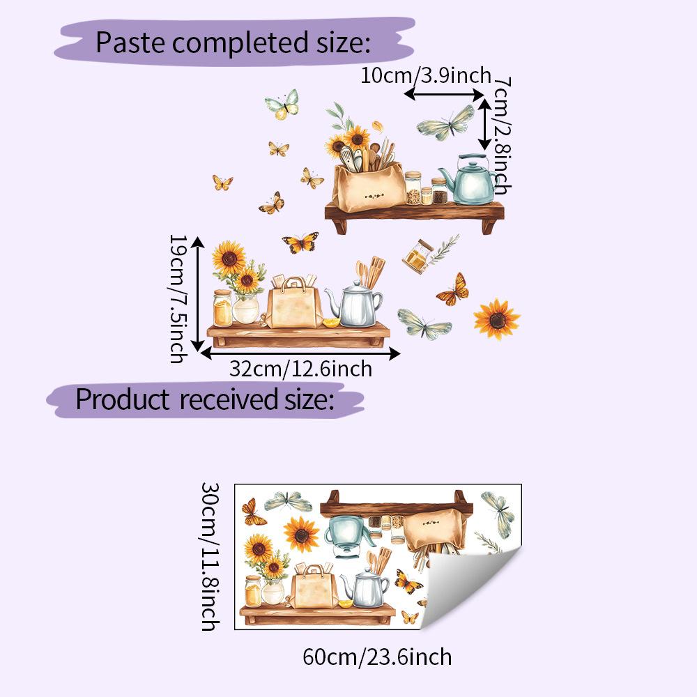 Creative Kitchen Utensils Floral Butterfly Wall Sticker Self-Adhesive Removable for Bedroom Living Room Closet Dorm Home Decor Art