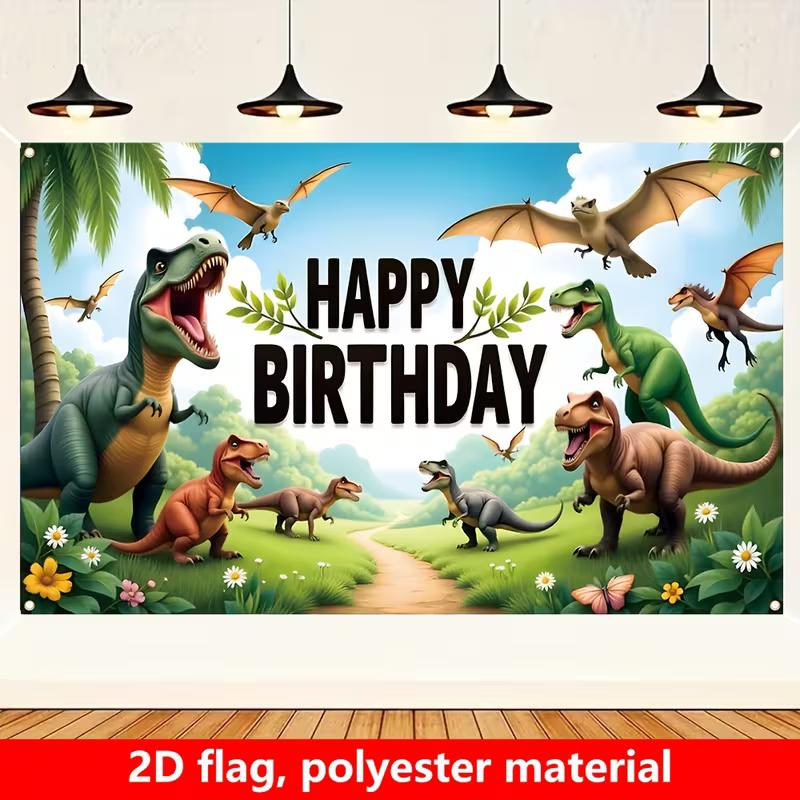Kids Jungle Dinosaur Birthday Backdrop, T-Rex & Pterodactyl Happy Birthday Background Banner for Boys Room Party