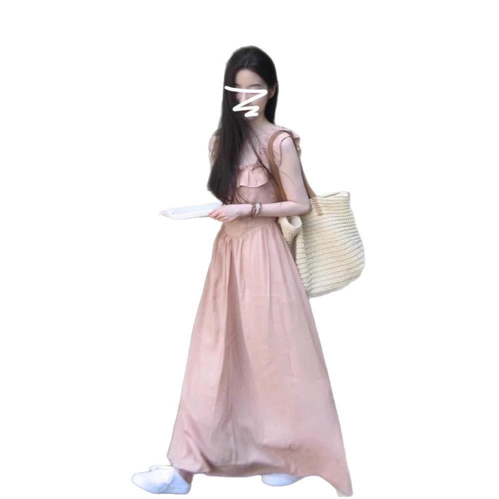 2025 French-Style Ruffle Square Neck Spaghetti Strap Summer Dress - Women's Elegant Vacation Wear