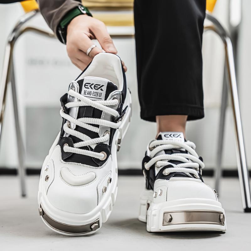 Men Casual Sneakers Metal Punk Platform Skateboard Shoes Tennis Sports Shoes Male Outdoor Comfortable Vulcanized Sneakers
