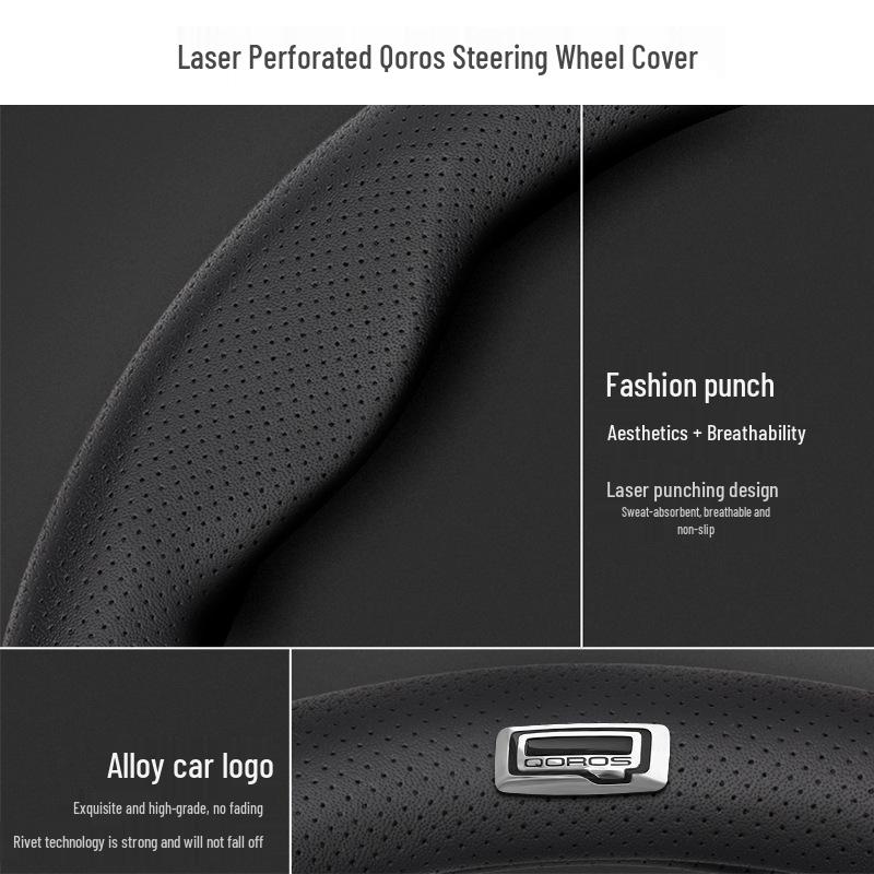 Qoros 7/5 D-Form Echtleder Lenkradbezug, Rutschfest, Ultradünn, Universell für alle Jahreszeiten.