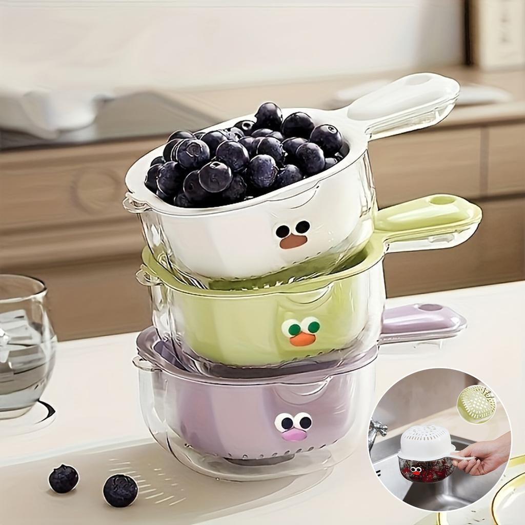 Duck-bill Dopamine Cute Handle Drain Basket Water Filter Double 2-in-1 Thickened Washing Basket Wash Fruit Household